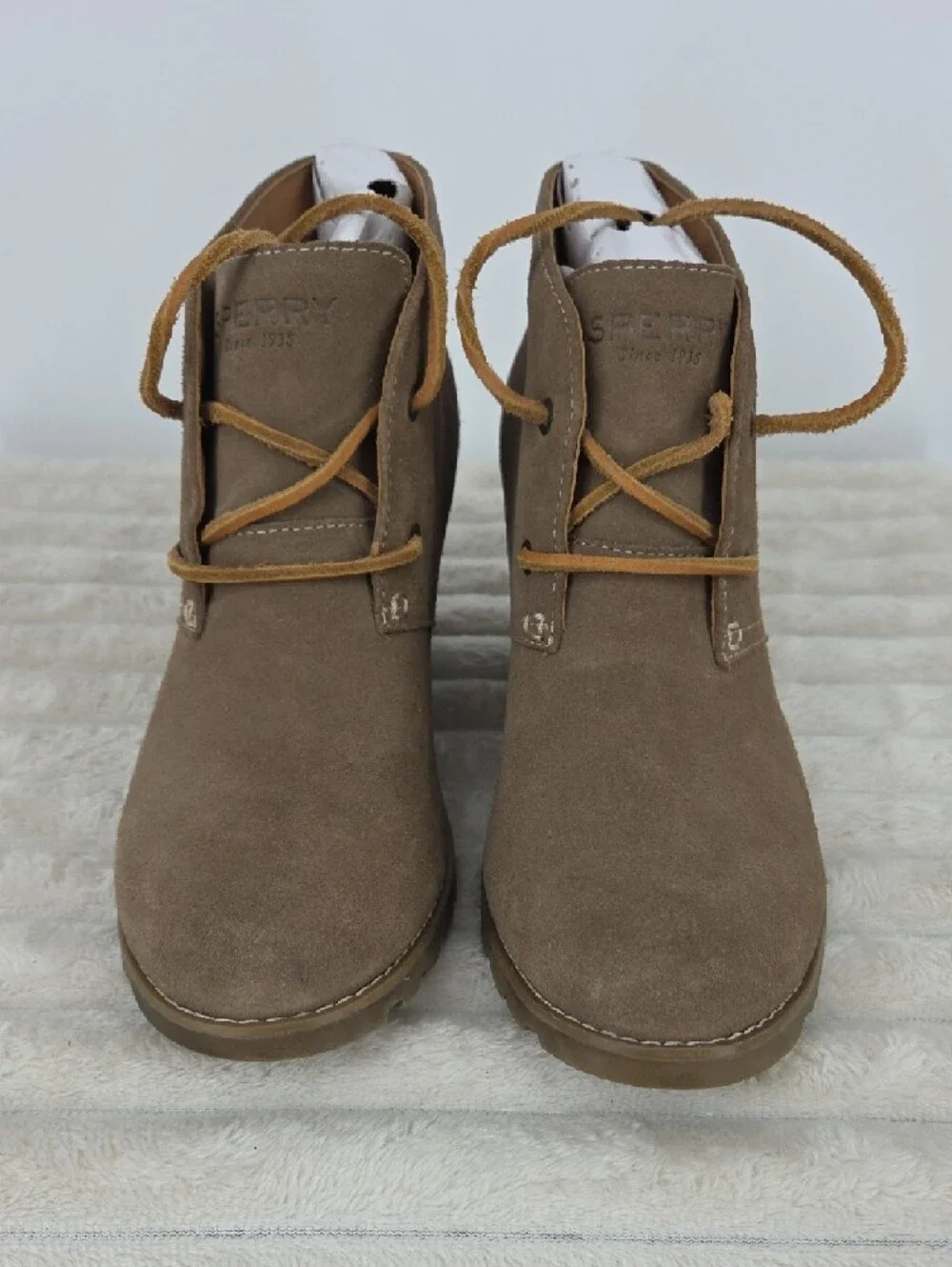 Sperry Brown Taupe Suede Wedge Lace-Up Ankle Boots
